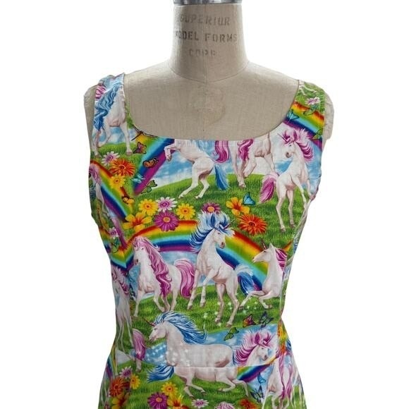 Retrolicious Unicorn Rainbow Print Dress Womens Size XL Made in USA Pockets - Picture 2 of 6